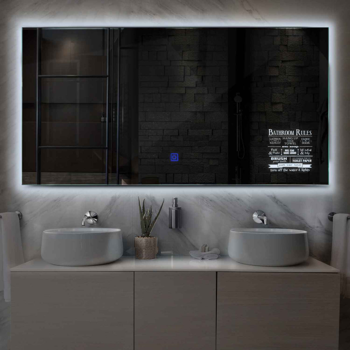 Miroir LED Horizontal | Bouton Tactile | Lumière blanche froide - Reyze Série Motivated Modèle 5