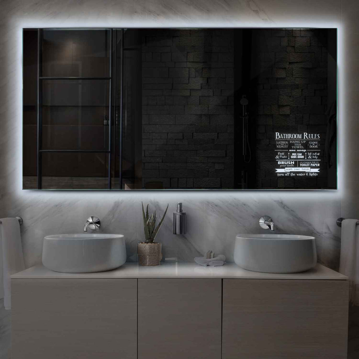 Miroir LED Horizontal | Sans Boutons Tactiles | Lumière blanche froide - Reyze Série Motivated Modèle 5
