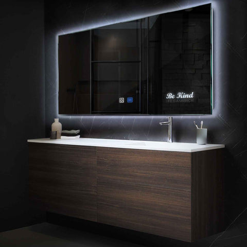 Miroir LED Horizontal | boutons tactiles | Fonction Anti-Buée | Lumière blanche froide - Reyze Série Motivated Modèle 6