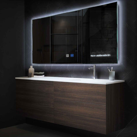 Miroir LED Horizontal | boutons tactiles | Fonction Anti-Buée | Lumière blanche froide - Reyze Série Motivated Modèle 7