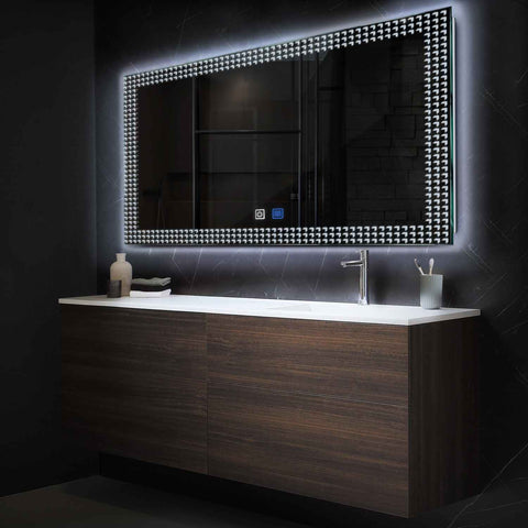 Miroir LED Horizontal | boutons tactiles | Fonction Anti-Buée | Lumière blanche froide - Reyze Série Official Modèle 6
