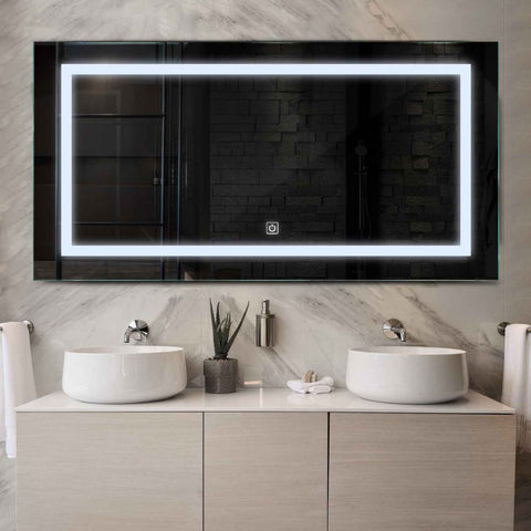 Miroir LED Horizontal | Bouton Tactile | Lumière blanche froide - Reyze Série Salono Modèle 1