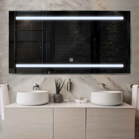 Miroir LED Horizontal | Bouton Tactile | Lumière blanche froide - Reyze Série Salono Modèle 4