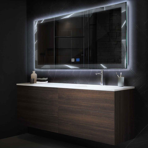 Miroir LED Horizontal | boutons tactiles | Fonction Anti-Buée | Lumière blanche froide - Reyze Série Simetria Modèle 2