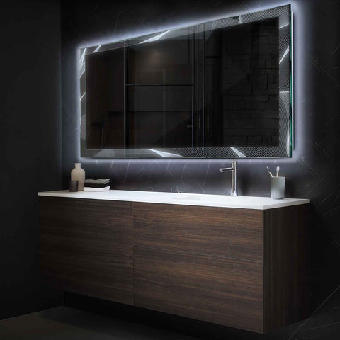 Miroir LED Horizontal | Sans Boutons Tactiles | Lumière blanche froide - Reyze Série Simetria Modèle 2