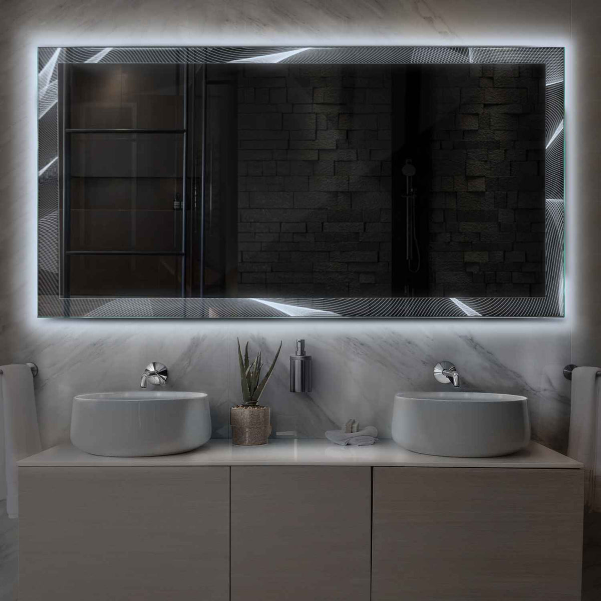 Miroir LED Horizontal | Sans Boutons Tactiles | Lumière blanche froide - Reyze Série Simetria Modèle 2