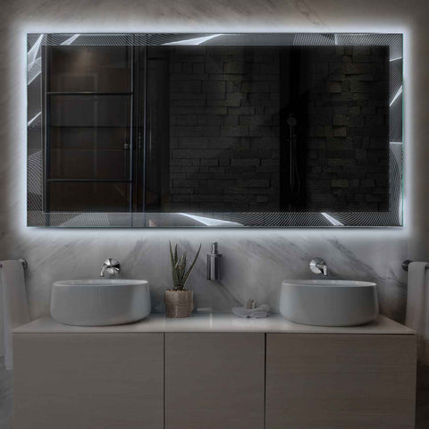 Miroir LED Horizontal | Sans Boutons Tactiles | Lumière blanche froide - Reyze Série Simetria Modèle 2