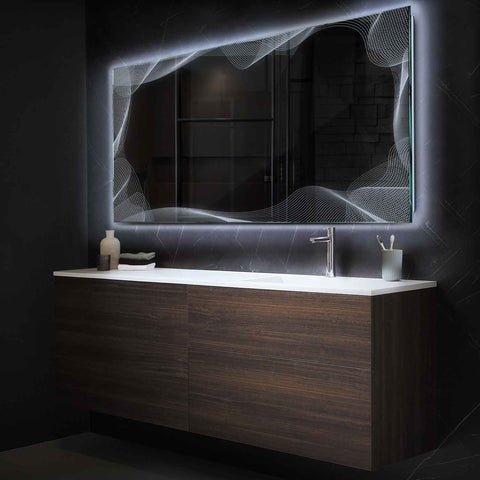 Miroir LED Horizontal | Sans Boutons Tactiles | Lumière blanche froide - Reyze Série Simetria Modèle 3