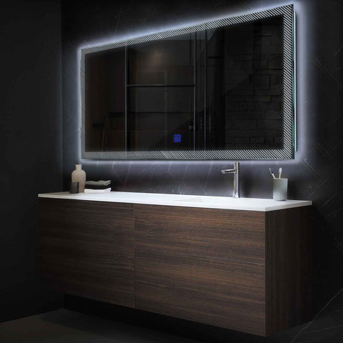 Miroir LED Horizontal | Bouton Tactile | Lumière blanche froide - Reyze Série Simetria Modèle 7
