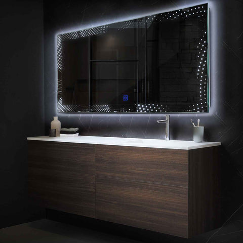 Miroir LED Horizontal | Bouton Tactile | Lumière blanche froide - Reyze Série Simetria Modèle 8