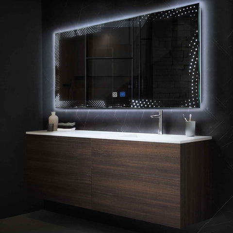 Miroir LED Horizontal | boutons tactiles | Fonction Anti-Buée | Lumière blanche froide - Reyze Série Simetria Modèle 8