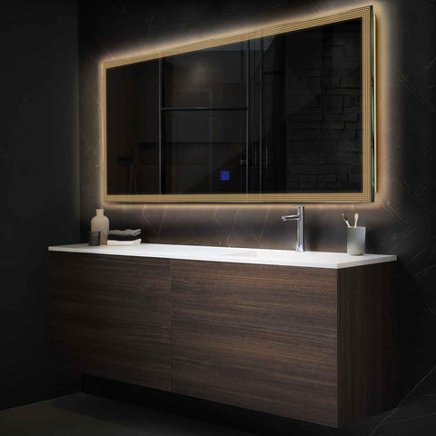 Miroir LED Horizontal | Bouton Tactile | Lumière Blanche Chaude - Reyze Série Edge Modèle 1