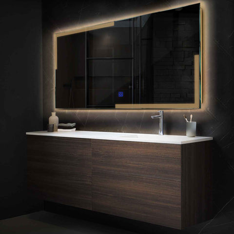 Miroir LED Horizontal | Bouton Tactile | Lumière Blanche Chaude - Reyze Série Edge Modèle 2