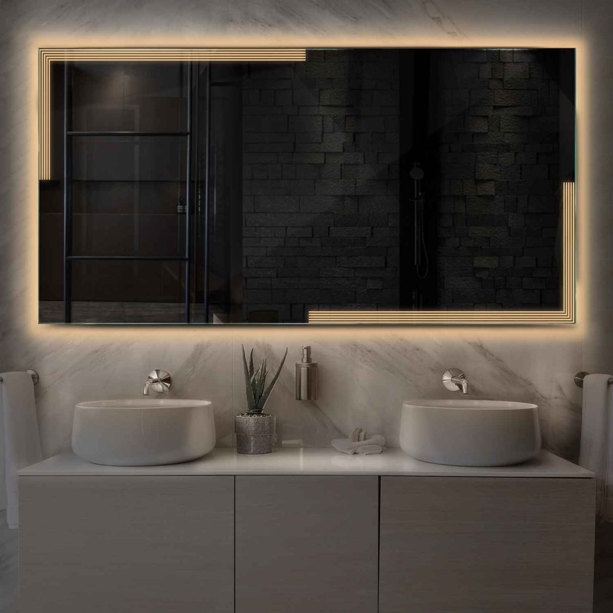 Miroir LED Horizontal | Sans Boutons Tactiles | Lumière Blanche Chaude - Reyze Série Edge Modèle 2