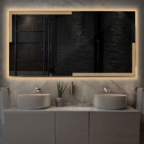 Miroir LED Horizontal | Sans Boutons Tactiles | Lumière Blanche Chaude - Reyze Série Edge Modèle 2
