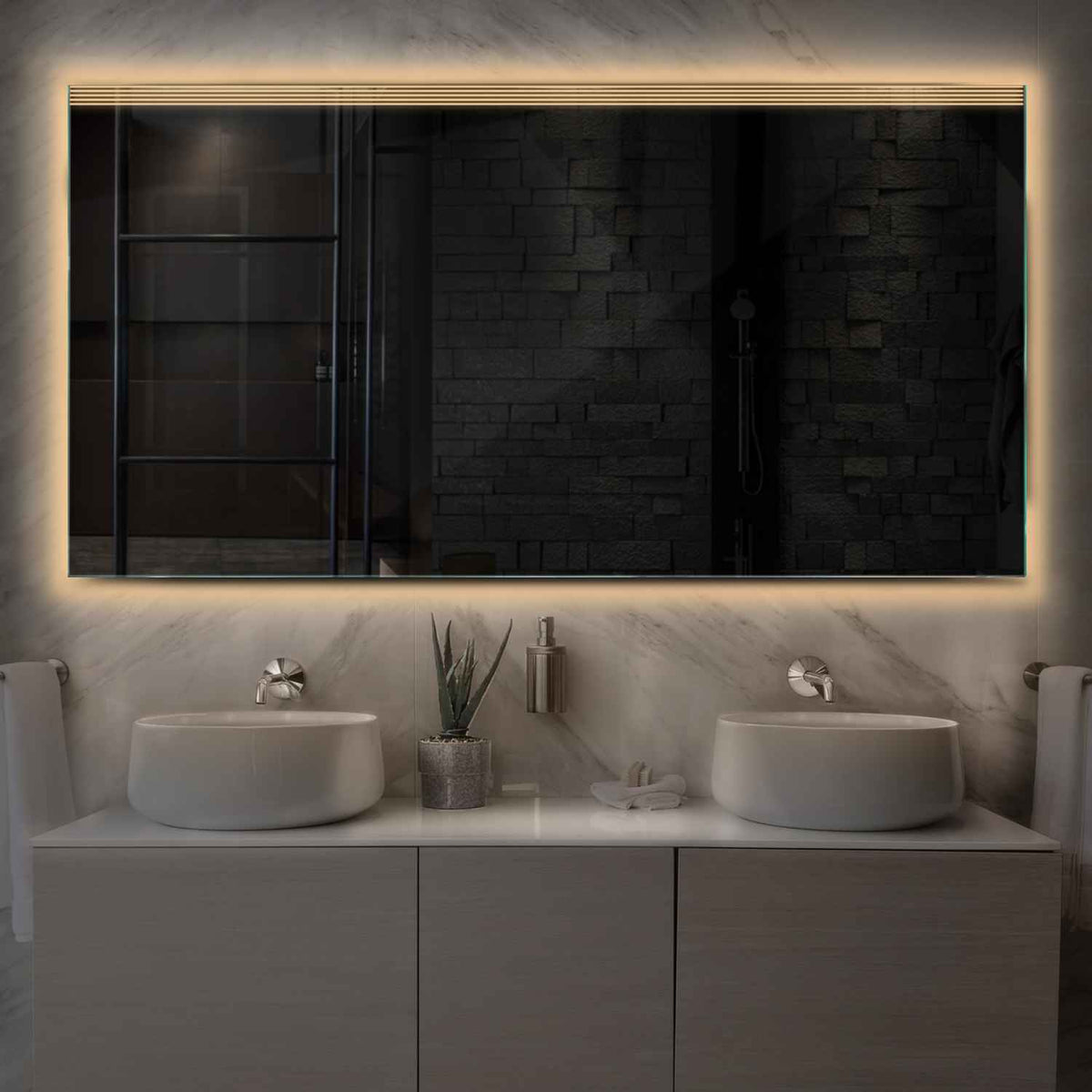 Miroir LED Horizontal | Sans Boutons Tactiles | Lumière Blanche Chaude - Reyze Série Edge Modèle 5