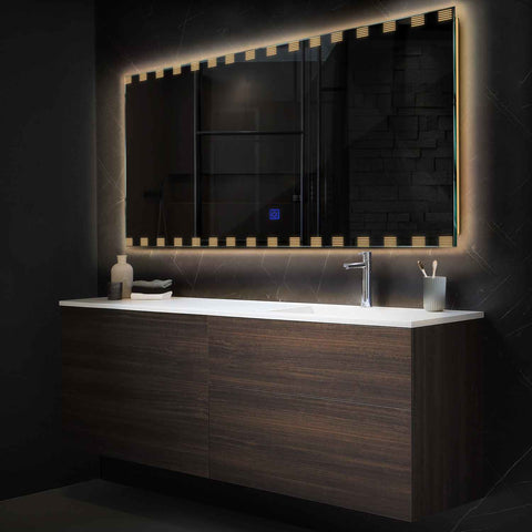 Miroir LED Horizontal | Bouton Tactile | Lumière Blanche Chaude - Reyze Série Edge Modèle 6