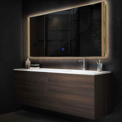 Miroir LED Horizontal | Bouton Tactile | Lumière Blanche Chaude - Reyze Série Edge Modèle 7