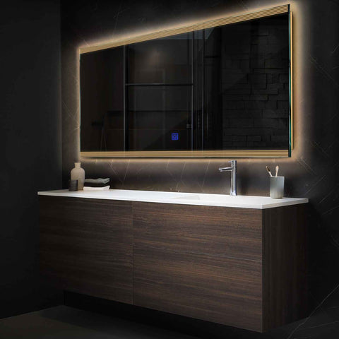 Miroir LED Horizontal | Bouton Tactile | Lumière Blanche Chaude - Reyze Série Edge Modèle 8