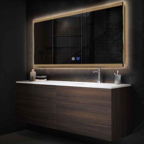 Miroir LED Horizontal | boutons tactiles | Fonction Anti-Buée | Lumière Blanche Chaude - Reyze Série Edge Modèle 8