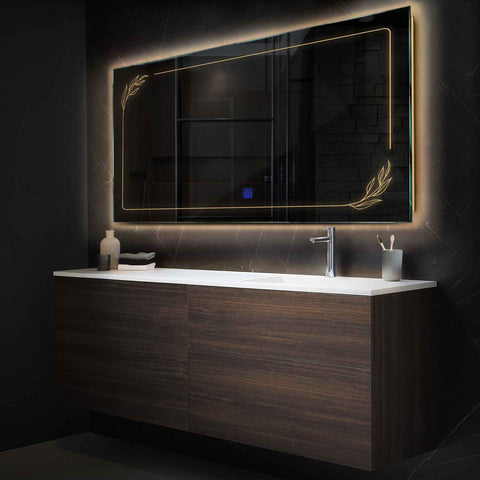 Miroir LED Horizontal | Bouton Tactile | Lumière Blanche Chaude - Reyze Série Good Vibes Modèle 1