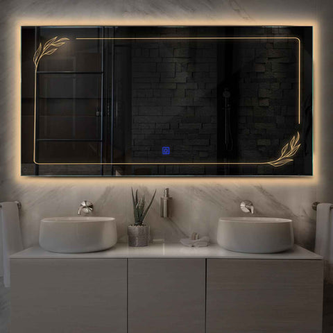 Miroir LED Horizontal | Bouton Tactile | Lumière Blanche Chaude - Reyze Série Good Vibes Modèle 1
