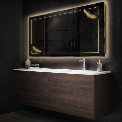 Miroir LED Horizontal | Sans Boutons Tactiles | Lumière Blanche Chaude - Reyze Série Good Vibes Modèle 2