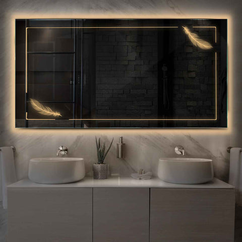 Miroir LED Horizontal | Sans Boutons Tactiles | Lumière Blanche Chaude - Reyze Série Good Vibes Modèle 2