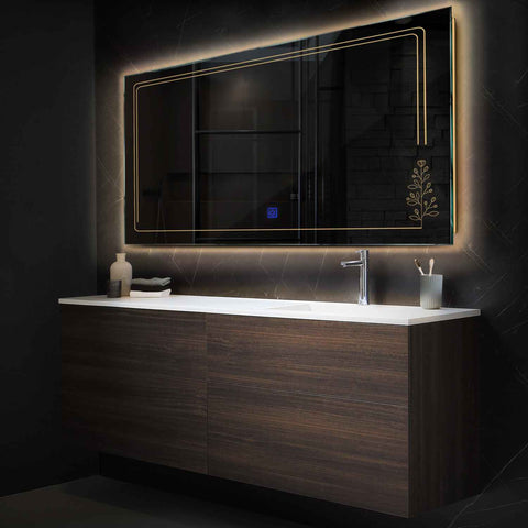 Miroir LED Horizontal | Bouton Tactile | Lumière Blanche Chaude - Reyze Série Good Vibes Modèle 3