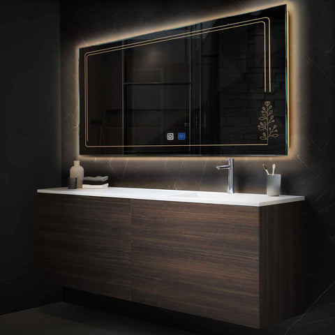 Miroir LED Horizontal | boutons tactiles | Fonction Anti-Buée | Lumière Blanche Chaude - Reyze Série Good Vibes Modèle 3