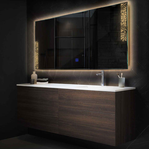 Miroir LED Horizontal | Bouton Tactile | Lumière Blanche Chaude - Reyze Série Good Vibes Modèle 4
