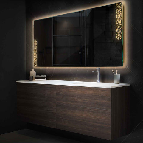 Miroir LED Horizontal | Sans Boutons Tactiles | Lumière Blanche Chaude - Reyze Série Good Vibes Modèle 4