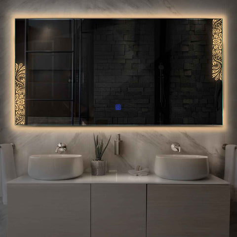 Miroir LED Horizontal | Bouton Tactile | Lumière Blanche Chaude - Reyze Série Good Vibes Modèle 4