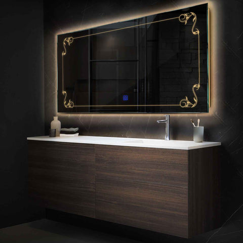Miroir LED Horizontal | Bouton Tactile | Lumière Blanche Chaude - Reyze Série Good Vibes Modèle 5