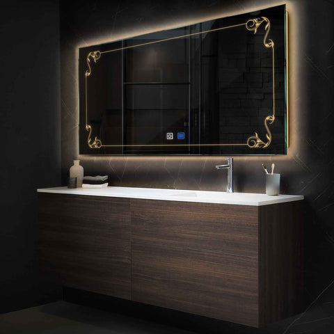 Miroir LED Horizontal | boutons tactiles | Fonction Anti-Buée | Lumière Blanche Chaude - Reyze Série Good Vibes Modèle 5