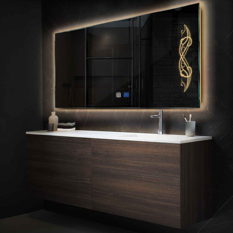 Miroir LED Horizontal | boutons tactiles | Fonction Anti-Buée | Lumière Blanche Chaude - Reyze Série Good Vibes Modèle 6