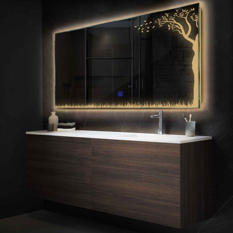 Miroir LED Horizontal | Bouton Tactile | Lumière Blanche Chaude - Reyze Série Good Vibes Modèle 8