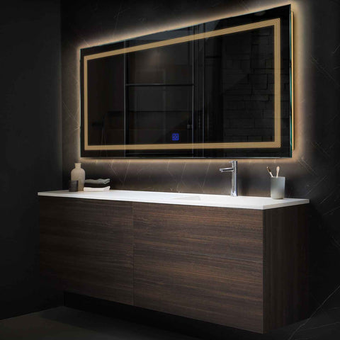 Miroir LED Horizontal | Bouton Tactile | Lumière Blanche Chaude - Reyze Série Minimal Modèle 1