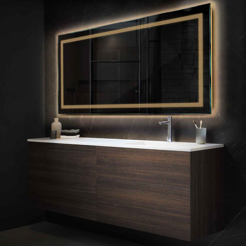 Miroir LED Horizontal | Sans Boutons Tactiles | Lumière Blanche Chaude - Reyze Série Minimal Modèle 1