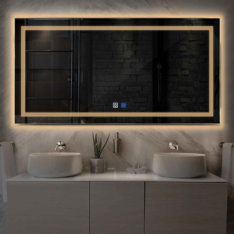 Miroir LED Horizontal | boutons tactiles | Fonction Anti-Buée | Lumière Blanche Chaude - Reyze Série Minimal Modèle 1