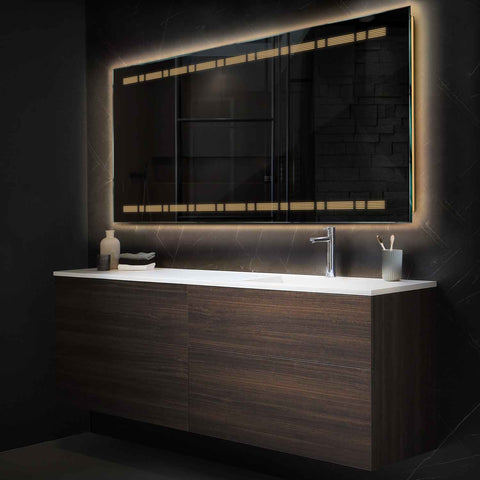 Miroir LED Horizontal | Sans Boutons Tactiles | Lumière Blanche Chaude - Reyze Série Minimal Modèle 3