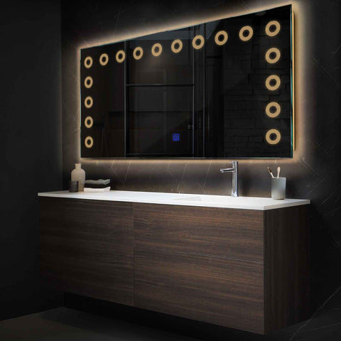 Miroir LED Horizontal | Bouton Tactile | Lumière Blanche Chaude - Reyze Série Minimal Modèle 4