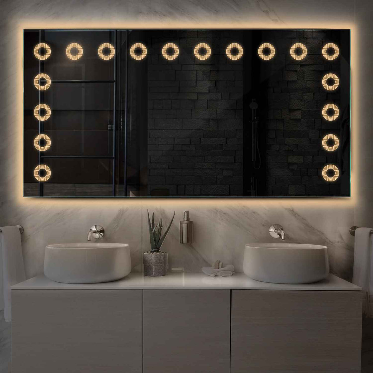 Miroir LED Horizontal | Sans Boutons Tactiles | Lumière Blanche Chaude - Reyze Série Minimal Modèle 4