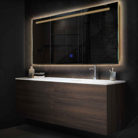 Miroir LED Horizontal | Bouton Tactile | Lumière Blanche Chaude - Reyze Série Minimal Modèle 5