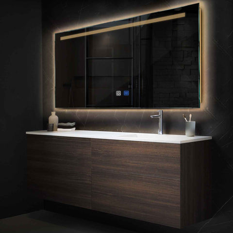 Miroir LED Horizontal | boutons tactiles | Fonction Anti-Buée | Lumière Blanche Chaude - Reyze Série Minimal Modèle 5