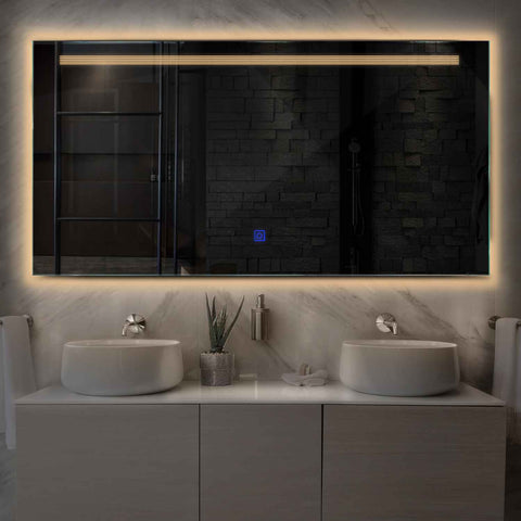 Miroir LED Horizontal | Bouton Tactile | Lumière Blanche Chaude - Reyze Série Minimal Modèle 5