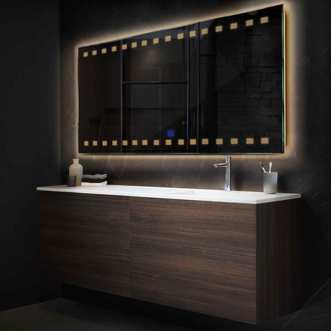 Miroir LED Horizontal | Bouton Tactile | Lumière Blanche Chaude - Reyze Série Minimal Modèle 6