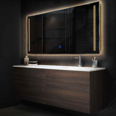 Miroir LED Horizontal | Bouton Tactile | Lumière Blanche Chaude - Reyze Série Minimal Modèle 7