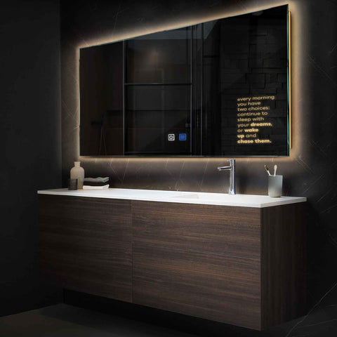 Miroir LED Horizontal | boutons tactiles | Fonction Anti-Buée | Lumière Blanche Chaude - Reyze Série Motivated Modèle 2