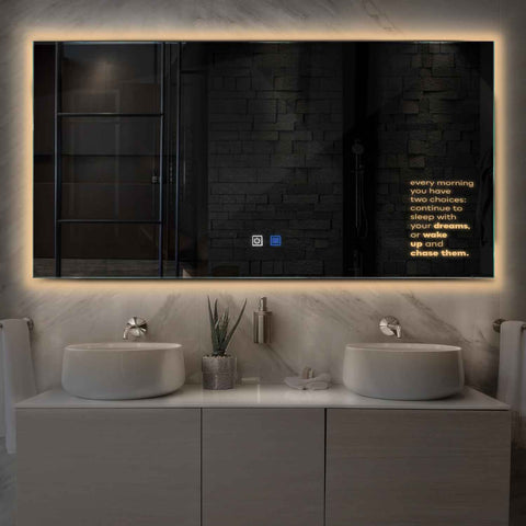 Miroir LED Horizontal | boutons tactiles | Fonction Anti-Buée | Lumière Blanche Chaude - Reyze Série Motivated Modèle 2